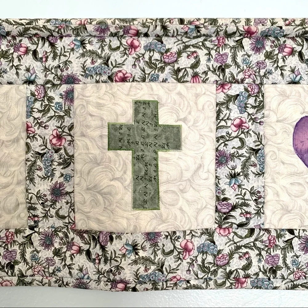 Vintage Handmade Faith Hope Love Quilted Tapestry